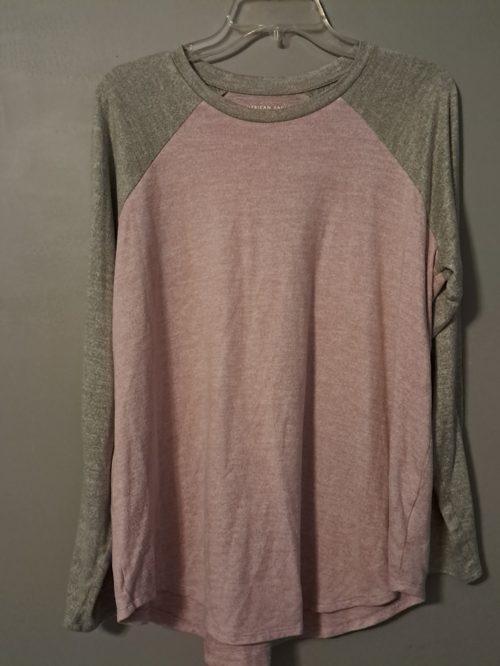 American Eagle Outfitters Long Sleeve Raglan Shirt - Pink and Gray